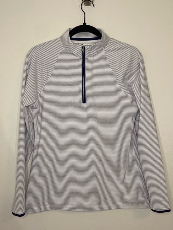 Peter Millar Tops - Peter Millar Women's White Navy Silver Thin-Striped Quarter Zip Golf Polo Medium